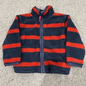 Mini Boden Size 3-4 Red and Navy Stripe Full Zip Fleece Jacket